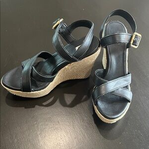 Women’s Black Espadrille Wedge Sandals - Strappy Ankle Buckle